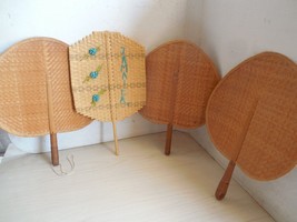 Lot of 4 Vintage Woven Bamboo Hand Fans; Please Read 1st! - £15.97 GBP