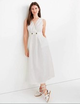 New Madewell Off White Linen Button Waist Sleeveless V-neck Wrap Midi Dress 2 - £43.50 GBP
