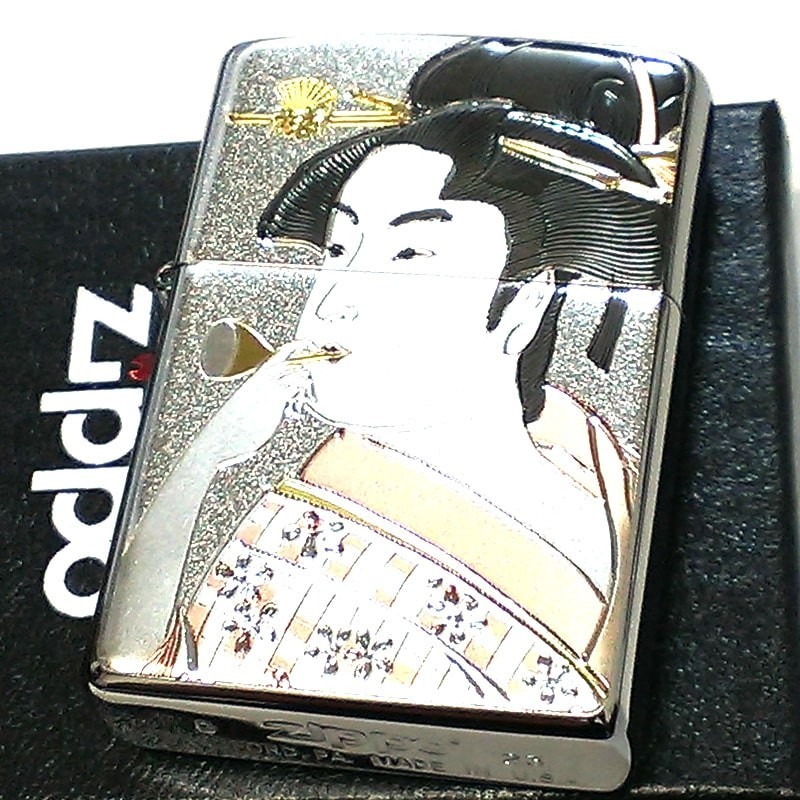 Ukiyo-e Japan Beauty A woman blowing glass Electroformed Zippo Oil Light... - $73.26