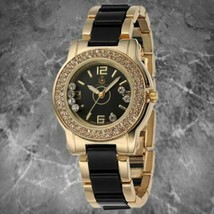 NEW Louis Richard 9353 Women&#39;s Clare Floating Crystals Two Tone Black/Gold Watch - £33.19 GBP