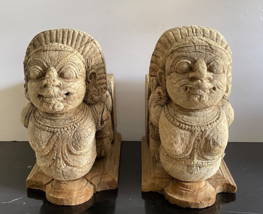 Monumental Wood Carved Pair of Antique Oriental Architectural Temple Guardians * - £1,577.81 GBP