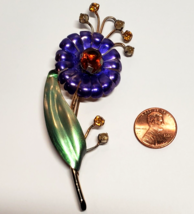 Vtg 1940s 14K Yellow Gold On Solid Sterling Silver Painted Flower Pin 16.8grams - $64.35