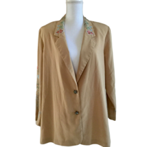 Vintage Maggie Sweet Blazer Blouse Sz L Top Floral Embroidered Tall Lightweight - £23.87 GBP