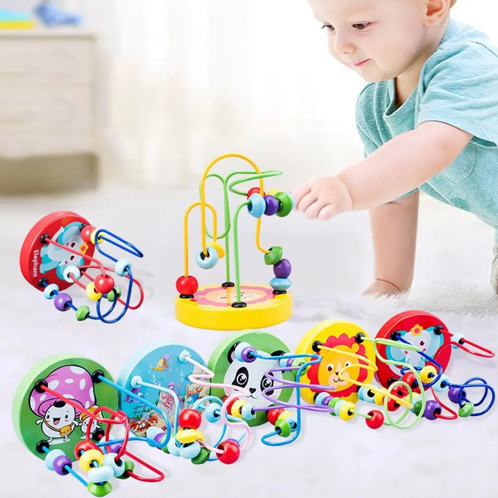 Play Hot Montessori Educational Math Toy Wooden Mini Circles Bead Wire Maze Roll - £23.17 GBP