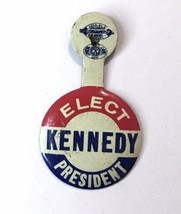 1960 ELECT KENNEDY PRESIDENT round tin litho Fold Over tab button JFK - $10.00