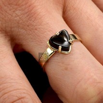 Black Onyx Heart Ring, Onyx gold Plated Ring, 925 Silver, Heart Dainty Ring - $69.19