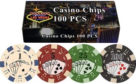 DA VINCI 100 Dice Stripe Flush Design Poker Chips in Las Vegas Gift Box - £18.73 GBP