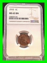 1910 Lincoln Wheat Penny 1c - Graded NGC MS-63BN - Amazing Deep Purple T... - £118.69 GBP