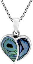 One Love Heart Abalone Shell Inlays .925 Sterling Silver Pendant Necklace - £55.96 GBP