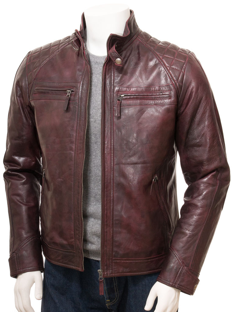 LE Men Oxblood Biker Leather Jacket Sibiu