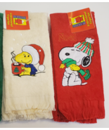 Vtg Snoopy Peanuts Christmas Embroidered Fingertip Towels set of 2 - CHO... - £14.36 GBP