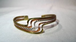 Modernist Wave Brass Copper Sterling Cuff Tri Color Bracelet K725 - £46.97 GBP