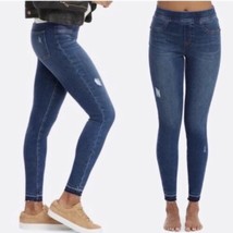 Spanx Distressed Ankle Skinny Jeans Medium Wash Pull On Raw Hem Denim Medium - $26.94