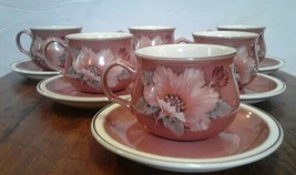 Denby Damask SET OF 6 Teacup and Saucer Pink Floral England - £29.30 GBP
