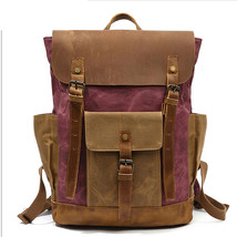 Men Backpack Travel Waterproof Computer Laptop Bag Vintage oil wax Canvas Backpa - £104.77 GBP