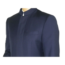 Men Apollo King Banded Collarless suit Mandarin 5 Hidden Button Panel AG52 Navy image 7