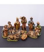 Christmas Vintage Nativity Set Ceramic / Chalkware Italy 10 Pieces 5.5&quot; In - $75.19