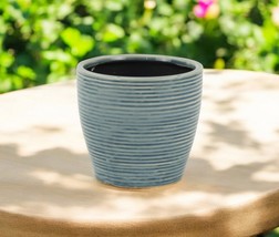 6&quot; Blue Striped Ceramic Indoor Outdoor Round Pot Planter - $75.22 CAD