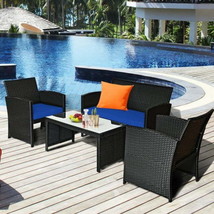 4 Pcs Wicker Conversation Furniture Set Patio Sofa and Table Set-Navy - $288.42