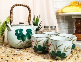 Ebros Feng Shui Auspicious Koi Fish Pair Lily Pond Ceramic Teapot &amp; 4 Tea Cups - £23.16 GBP