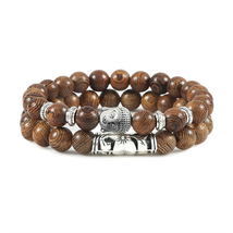 2Pcs/Set Buddha Head Bracelet for Women Men Natural Tiger Eye Lava Stone Yoga Be - £4.11 GBP