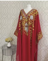 Islamic Dress Kaftan Abaya Dubai Stylish Farasha Long Moroccan Hand Work Gown - £76.67 GBP