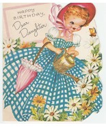 Vintage Birthday Card Girl in Bonnet Umbrella Waters Daisies 1952 Forget... - $10.88