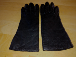 Fownes Ladies Black Leather GLOVES-6.5-ACRYLIC Fleece LINED-GENTLY WORN-NICE - £7.07 GBP