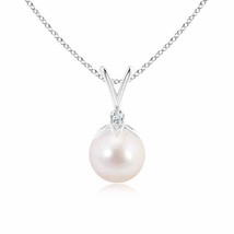 ANGARA Japanese Akoya Pearl V-Bale Pendant with Diamond in 14K Solid Gold - £610.78 GBP