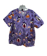 Disney Purple V Neck Scrub Top Large Pockets Cruella De Vil 101 Dalmatia... - £15.57 GBP