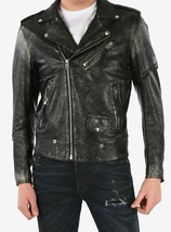 DIESEL men Jackets Sz Xl Black Leather Vintage Effect L-INGRAN Biker Black - £142.13 GBP