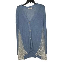 Altar&#39;d State Cardigan Sweater Size Small Blue With White Floral Lace Sides - £15.52 GBP