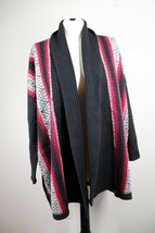 J Jill XS/S Black Red Inside Out Knit Wool Open Front Poncho Cardigan Sweater - £25.81 GBP