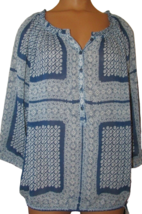 Lucky Brand blue S small women&#39;s sheer blouse patterned peasant top paisley  - £15.48 GBP