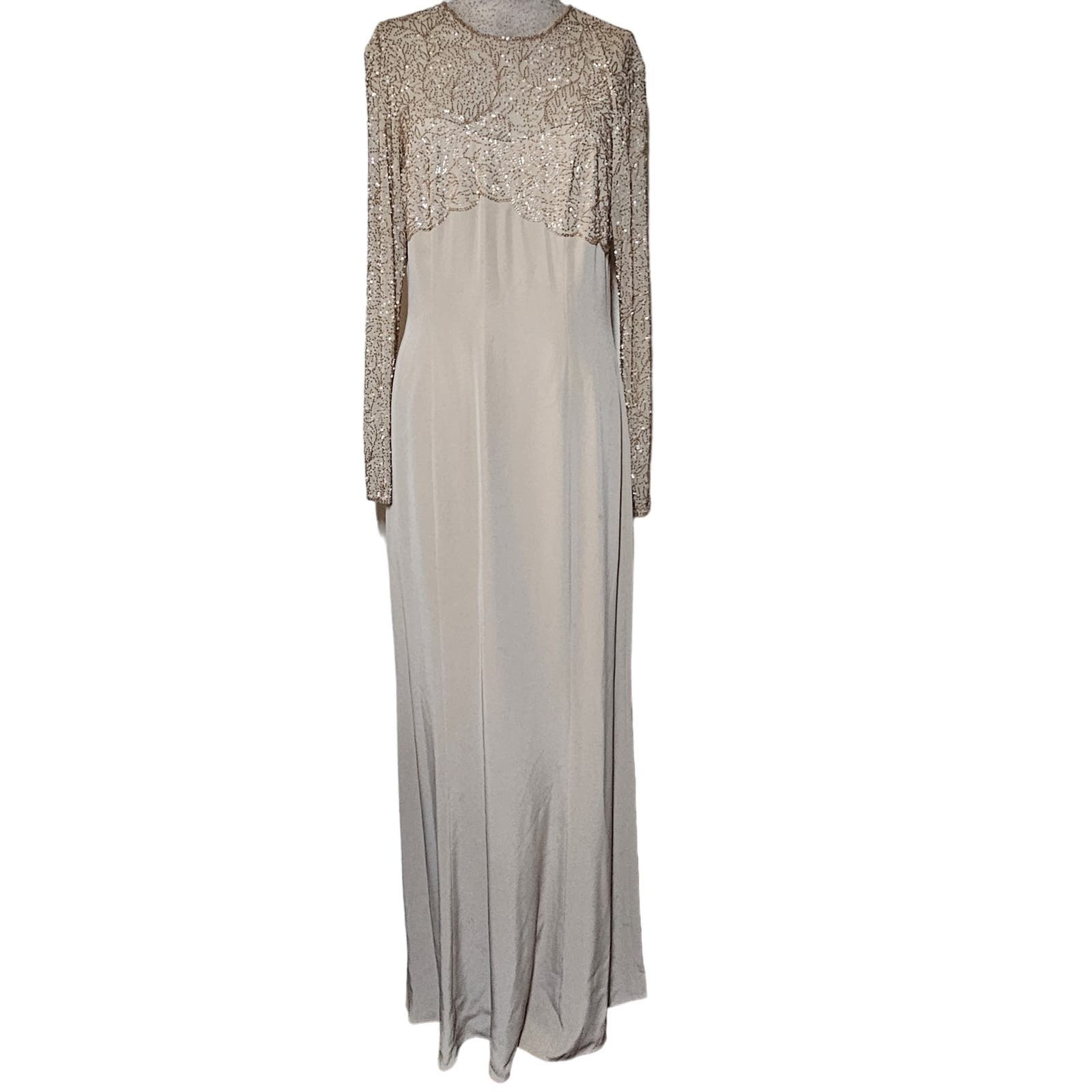Primary image for Cream Beaded Long Sleeve Maxi Dress Size 8