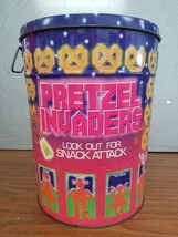 Pretzel Invaders Look Out for Snack Attack Metal Container Tin Novelty 1982 Big - £15.14 GBP