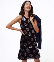 New Ann Taylor LOFT Velvet Iced Floral Black Sleeveless Flounce Ruffle Dress M - £31.81 GBP