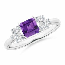 Authenticity Guarantee 
Angara Natural 5mm Amethyst Fashion Ring in 14K White... - £612.21 GBP