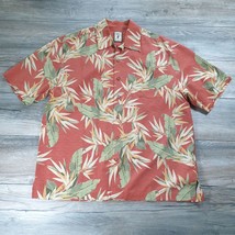 Jamaica Jaxx Men Large Hawaiian Shirt Silk Red Tropical Floral Short Sleeve - £18.39 GBP