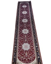Plush Runner Silk Genuine Hand-knotted Rug 2&#39; 6&#39;&#39; x 12&#39; Red Traditional Rug - £1,287.96 GBP