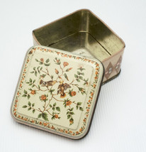 ENGLISH TIN BOX 3X3” CONTAINER FLOWERS BIRDS DESIGNED BY DAHER - $9.89