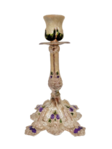 7 1/4&quot; Enamel Decorated Engraved Candle Holder Floral Deco Candlestick 18.5cm - £20.04 GBP