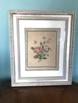 Vintage Completed Floral Posy Roses daisy Needlepoint Silver Fancy Frame 14x18 - £59.35 GBP