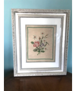 Vintage Completed Floral Posy Roses daisy Needlepoint Silver Fancy Frame... - £58.42 GBP
