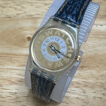 VTG &#39;91 Swatch Swiss Quartz Watch Bleached LK139 Women Clear Leather New Battery - £25.30 GBP