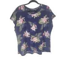 Tommy Bahama Island Zone Top XL Womens Cap Sleeve Blue Floral Pullover Crew Neck - £18.03 GBP