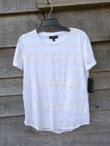 NWT N Touch Blouse lace Overlay White Pure Neck Round short slevee Sz-S- - £13.40 GBP