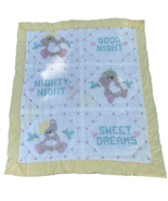 Vintage Baby Quilt Yellow Gingham Teddy Bears 36 x 41  Cross Stitch  Bla... - $29.75