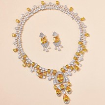 Indian Bollywood Style Silver Plated CZ Yellow Sapphire Necklace Jewelry Set - £114.25 GBP