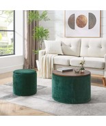 2-Piece Set Round Chenille Storage Ottoman with Small Stool - $228.58